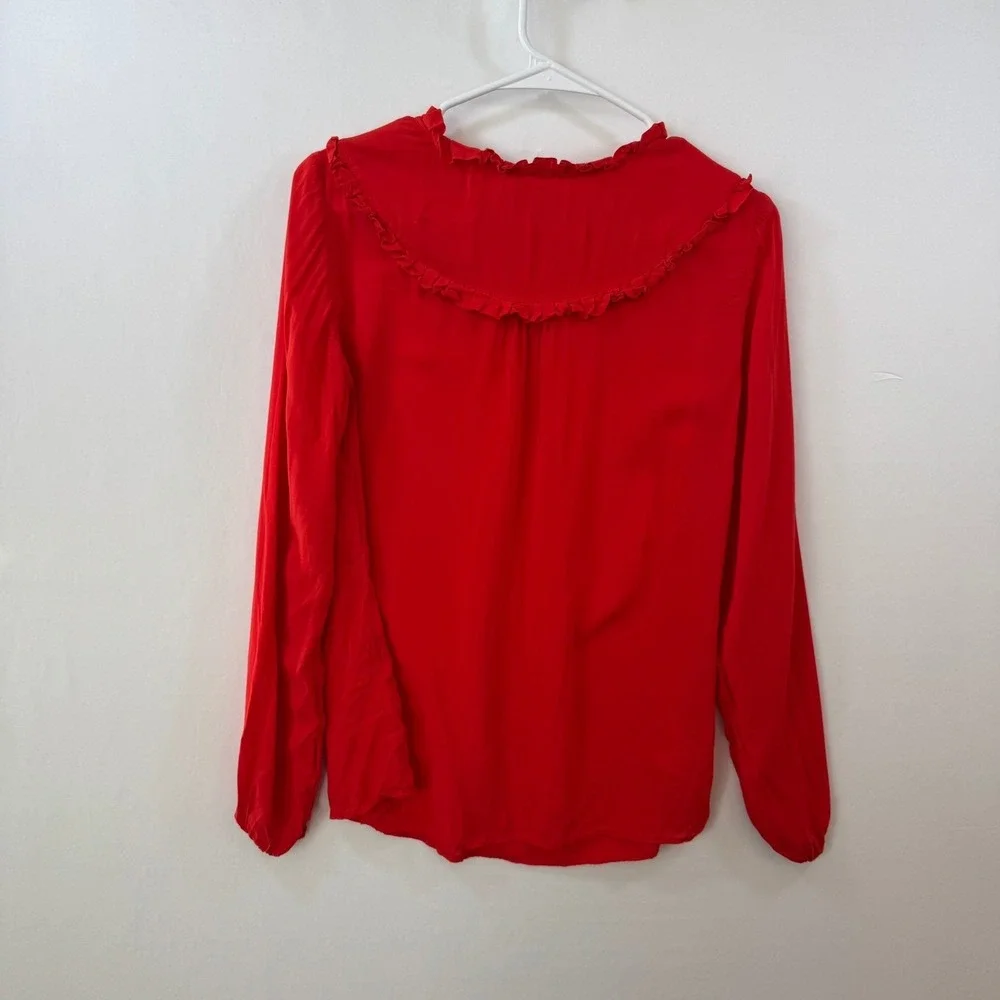 Boden Red Ruffle Collar Tie Neck Long Sleeve Blouse US 4 UK 8 W0269